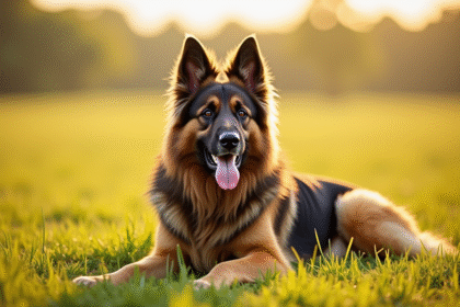 Chien croise berger allemand et Newfoundland en plein soleil