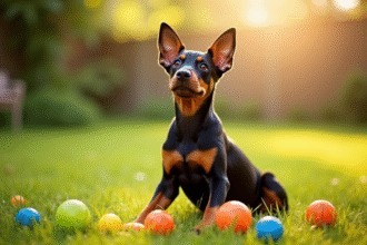 Chiot Doberman joueur dans un jardin ensoleille