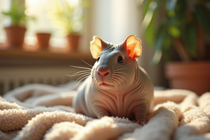 Cochon d'Inde sans poils dans un salon lumineux