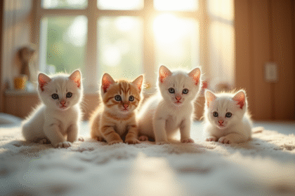 Groupe de chatons joueurs dans un refuge lumineux