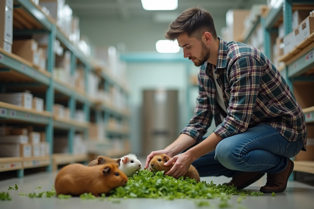 Jeune éleveur nourrissant des cochons d