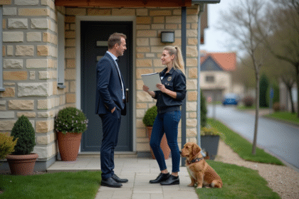 Officier de protection animale devant une maison française