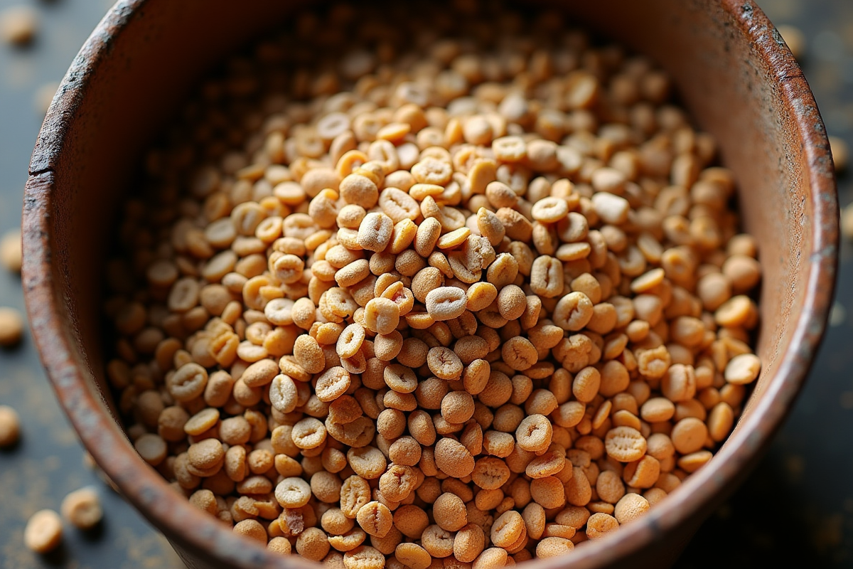 Premier plan d un seau d aliments pour cheval avec grains et suppléments
