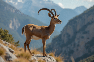 Urial adulte sur une colline rocheuse en plein jour