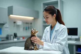 Vétérinaire examine un chaton dans une clinique moderne