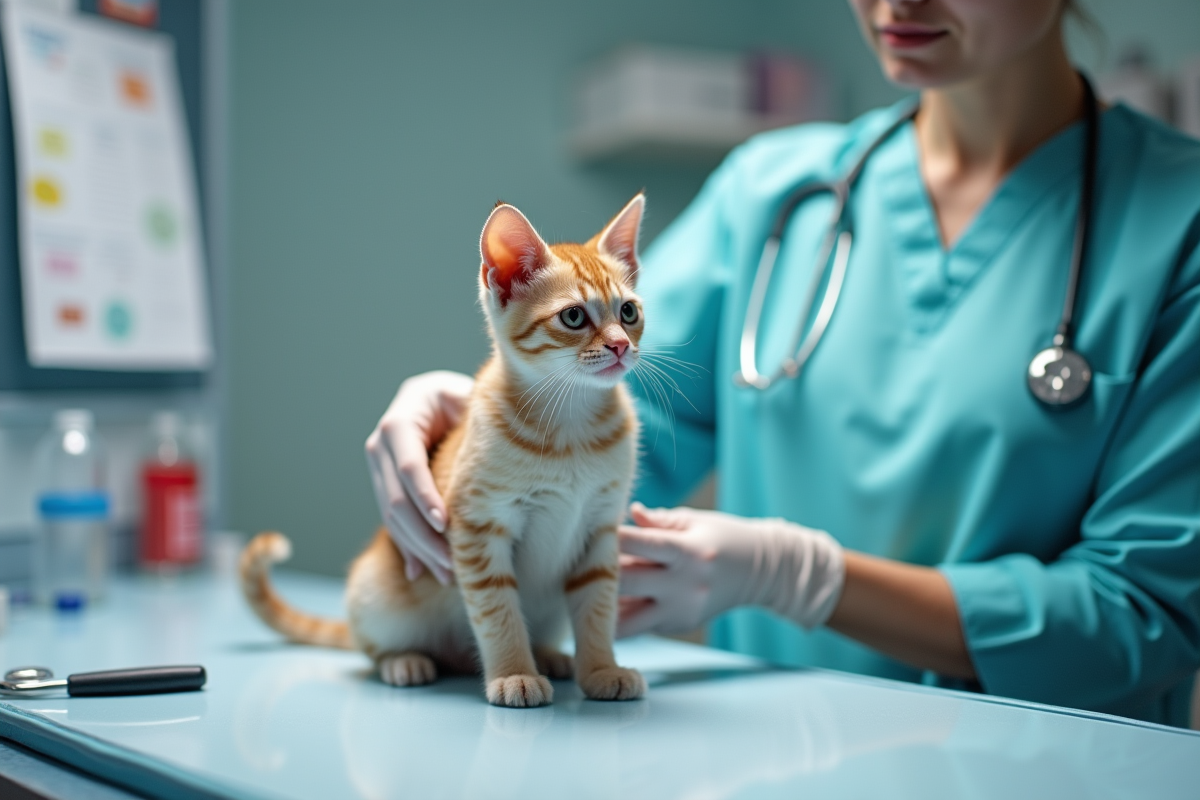 Vétérinaire examinant un petit chat avec des outils